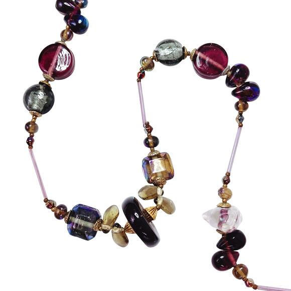 VTG Iridescent Glass Bead Necklace Cube Round Geometric Shapes Unique Statement - Picture 1 of 11
